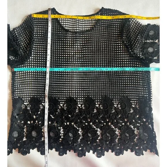 Black Open Mesh Floral Detail Top XL (est.) Whimsy Goth Fairy Goth - Picture 5 of 5